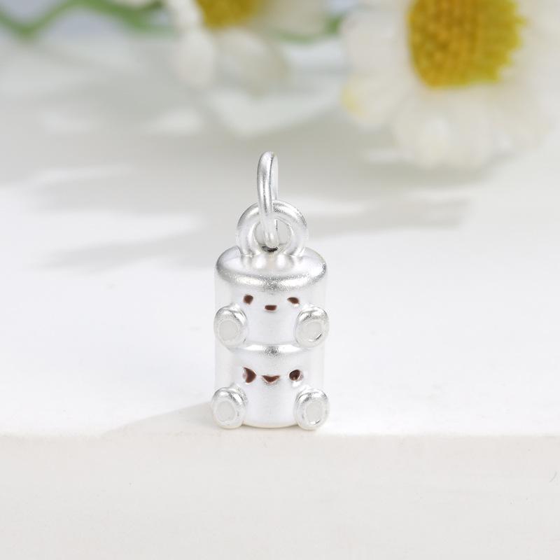 Sterling Silver Coffee Series Marshmallow Charm DIY Braided Rope Beaded Jewelry Accessories серебряный