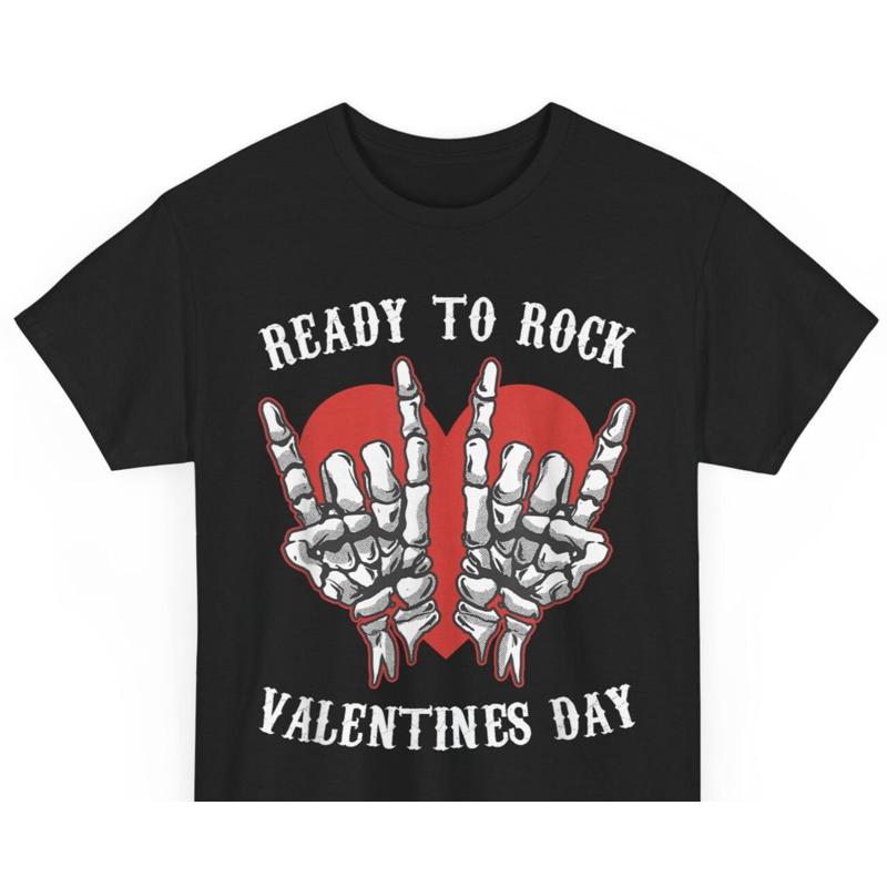 Rock and Roll Valentine s Day T Shirt Skeleton Hand Heart Tee Valentine s Tee S