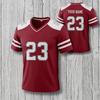 Maglietta da Football Personalizzata Scollo a V Rossa Bianca Numero Stile Sublimazione Unisex T-shirt da Fan Numero Personalizzato Giorno della Partita Regalo Sportivo