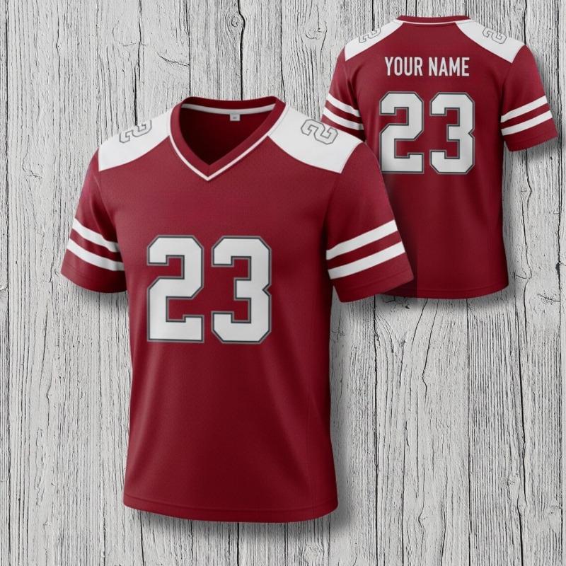 Maglietta da Football Personalizzata Scollo a V Rossa Bianca Numero Stile Sublimazione Unisex T-shirt da Fan Numero Personalizzato Giorno della Partita Regalo Sportivo
