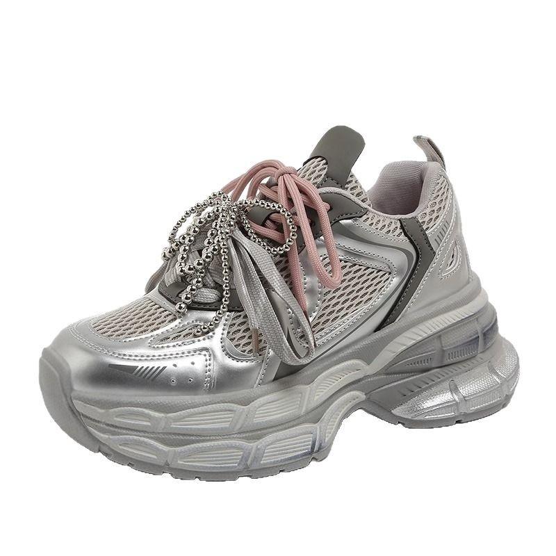 Perlenbesetzte Dad-Schuhe mit dicker Sohle Damen 2025 neue superheiße Schuhe Damenschuhe leichte weichsohlige ultraleichte Sportschuhe