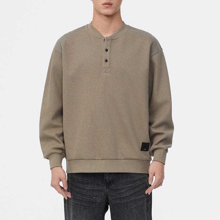 

Осенний трендовый дизайн Sense Henry Collar Повседневный свитер Мужской американский тяжелый свободный топ 4XL серо-коричневый