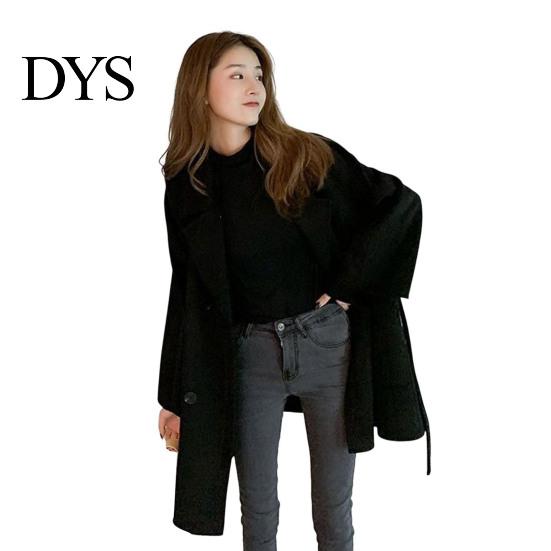 Casual Women Outerwear Fall Winter Woolen Jacket Thick Loose Turn-down Collar OL Commuting Long Coat Double-breasted Mid Length Korean Style Overcoat