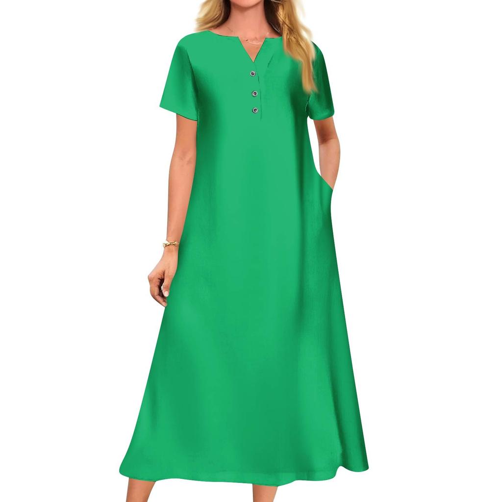 Women's Summer  Printed V-Neck Short-Sleeve Swing Dress