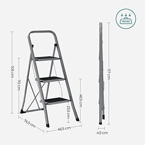 3-step Ladder, Folding Ladder, 20 Cm Wide Steps Covered with Anti-slip Rubber, Rubber Feet, Handrail, Max.. Load