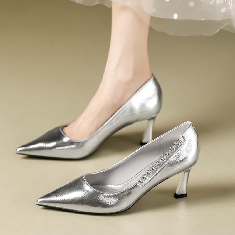 Fashion Stiletto Heels with Femininity Silver Senior Sense Women's Shoes Not Tired Feet 2025 Autumn Beautiful High-heeled Sandals