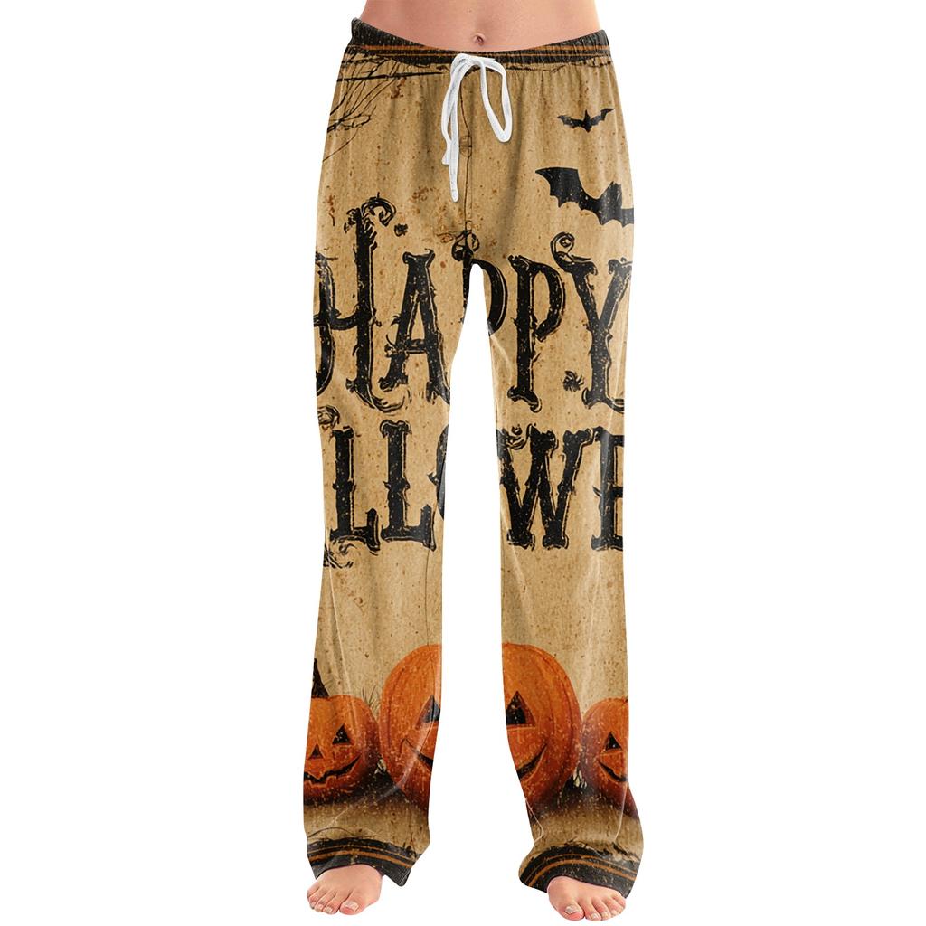 Pantaloni da Pigiama Larghi da Donna con Stampa di Halloween - Pantaloni Morbidi Casual