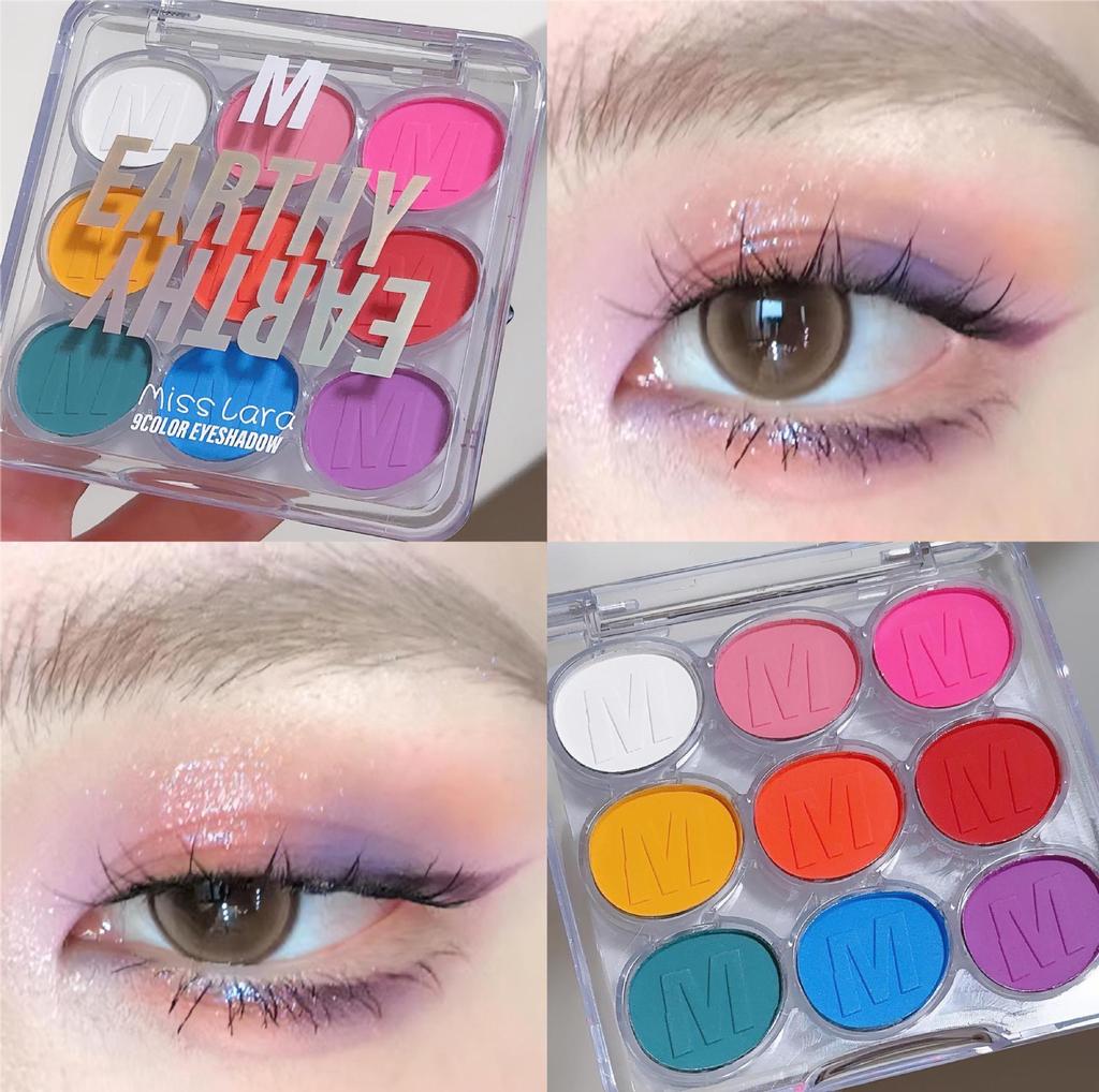 Miss Lara Shimmer Nine-Color Eyeshadow Palette: Blue, Green, Purple Glitter for European & American Stage Makeup