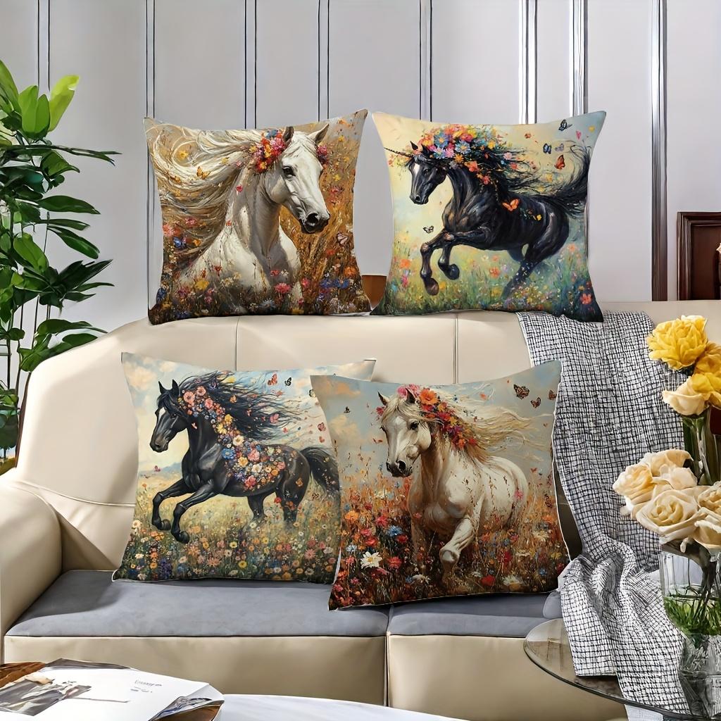 Horses and butterflies as the theme printing pillow cover Short plush Suitable living rooms bedrooms sofas throw cushion cover