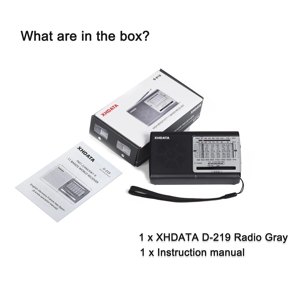 XHDATA D219 Portable Shortwave Wide FM Pocket AA Battery Emergency Easy Horizontal Japanese Instruction Manual Gray Radio, Compact, FM, AM, SW,