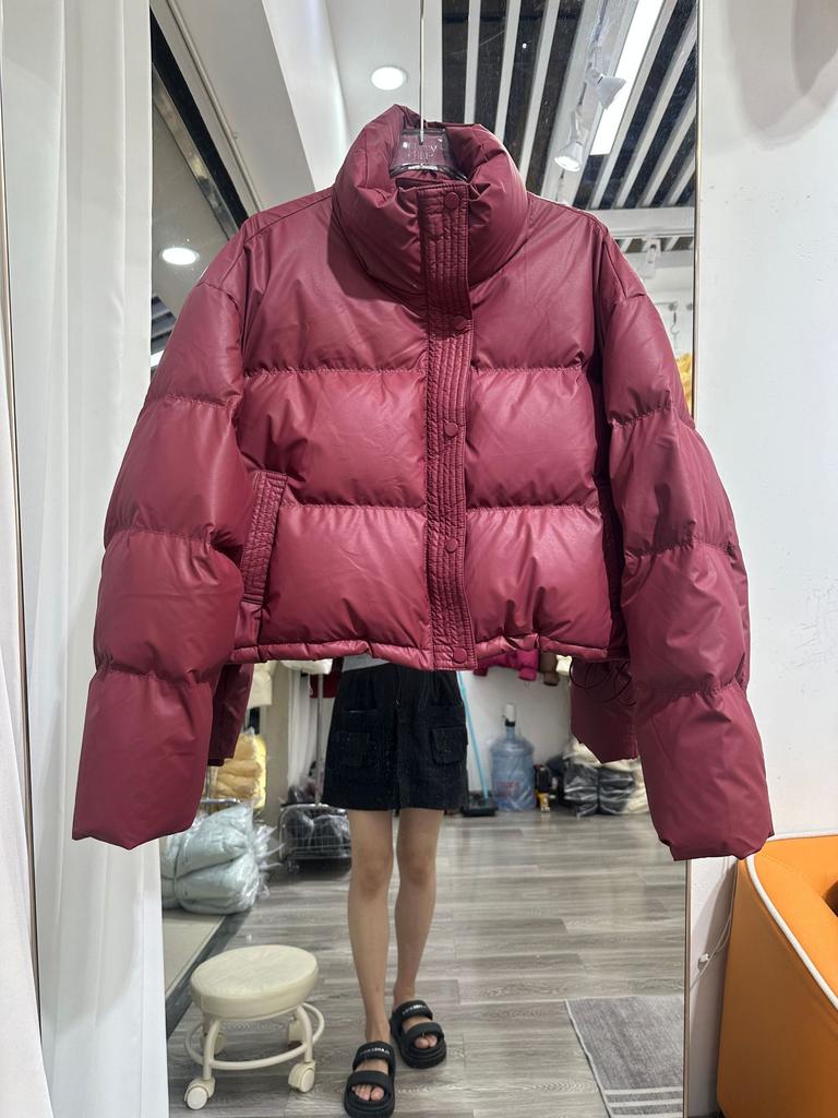 White duck down casual versatile new PU leather noodle down jacket for women, comfortable and warm, petite size oversized jacket for cold protection