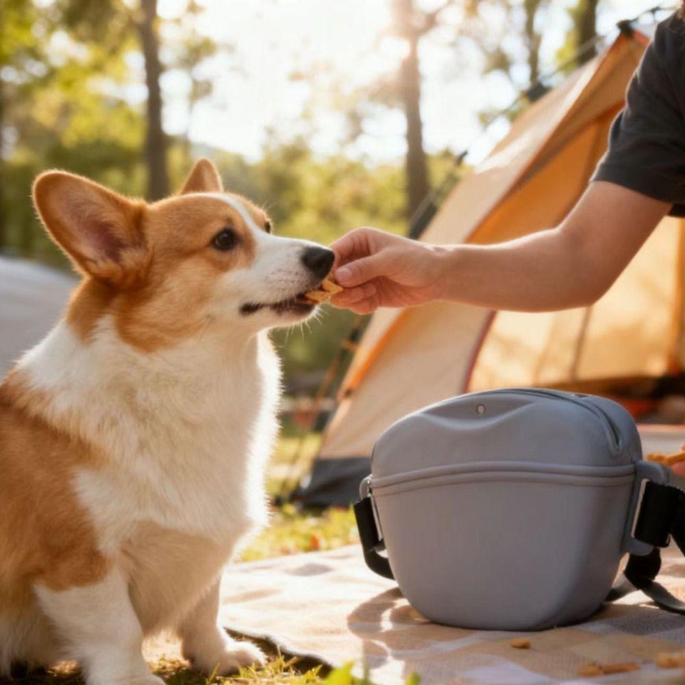Portable Dog Treat Bag Silicone Adjustable Pet Outdoor Feeder Bag Hands-Free Waterproof Dog Training Waist Bag Walking