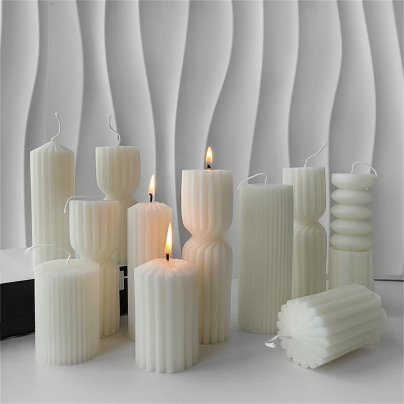 Flexible Silikonform, gestreifte, zylinderförmige Kerzenformen, duftende Aromatherapien, Herstellungsform, handgefertigte Ornamentform