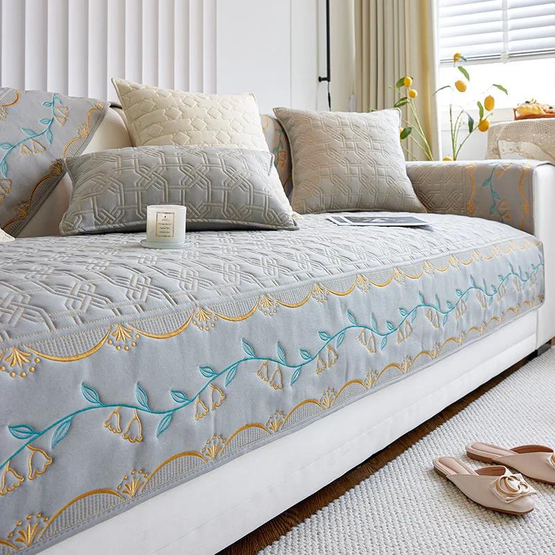 

Чехол для дивана с вышивкой, хлопковый чехол для сиденья, комплект мебели для гостиной, защитный чехол, чехол для лежака, диван-кровать, нескользящая подушка для дивана 30x50cm pillowcase серый