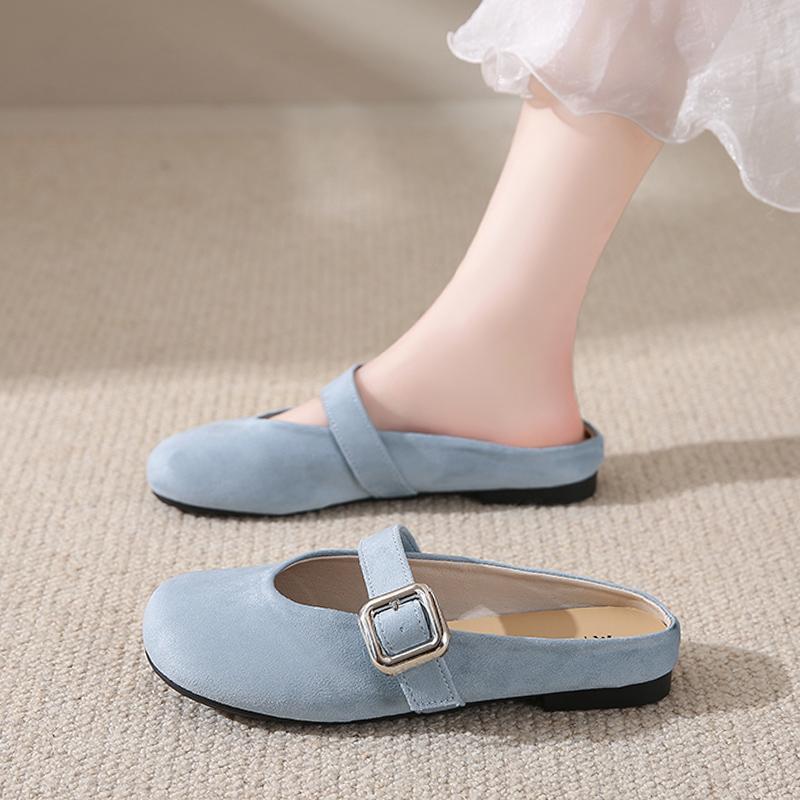 CRLAYDK Retro Women's Casual Loafers Slip On Flat Shoes Comfort Buckle Dressy Ladies Work Backless Walking Moccasins Slides