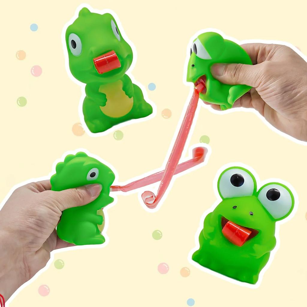 Creative Fidget Decompression Pinch Toy Frog Dinosaur Sticking Tongue Out Relieve Stress Children Fun Squeeze Interactive Toys