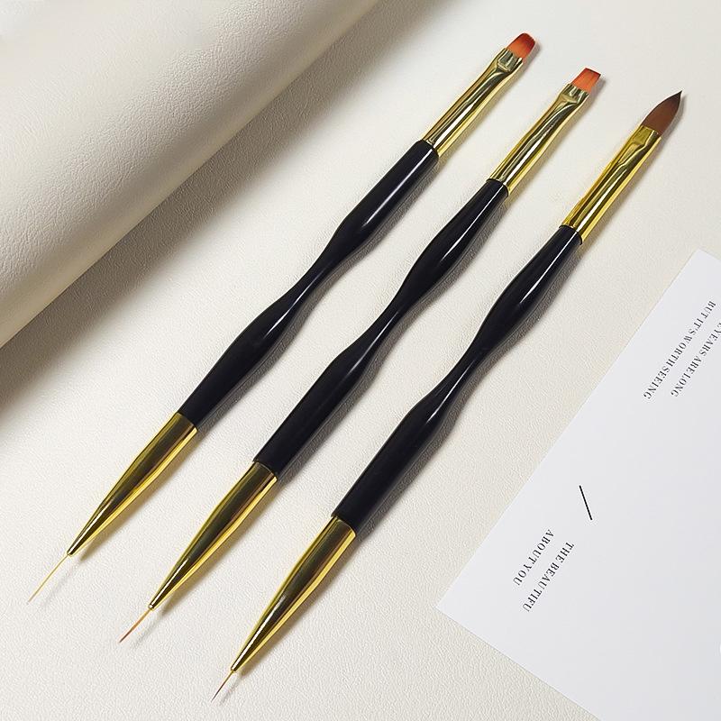 3 Piece French Stripe Manicure Liner Brush Set Tip Ultra Fine Line Drawing Pen Double Ended Gel Paint Brushes Manicure Tools