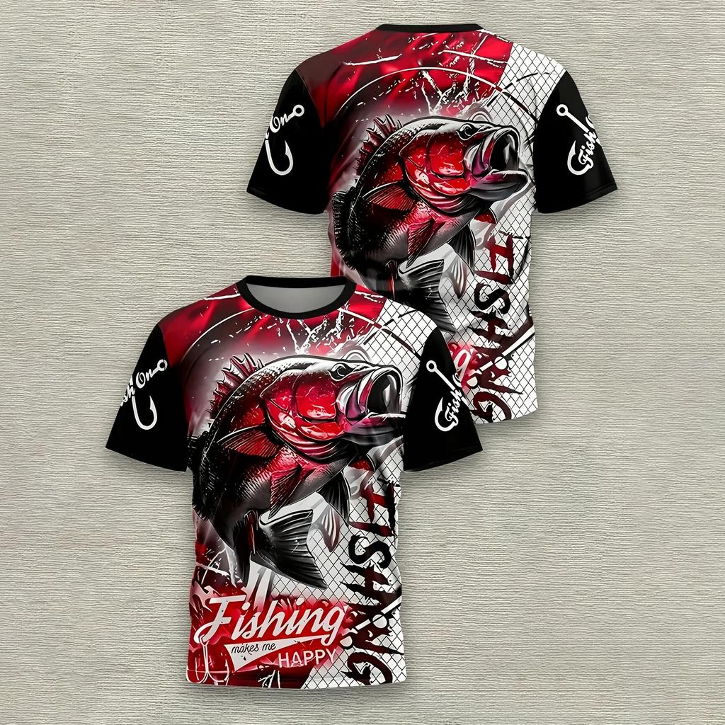 Summer Round Neck 3D Fish Graphic Print Top Fashionable Casual Short Sleeved Men's T-shirts