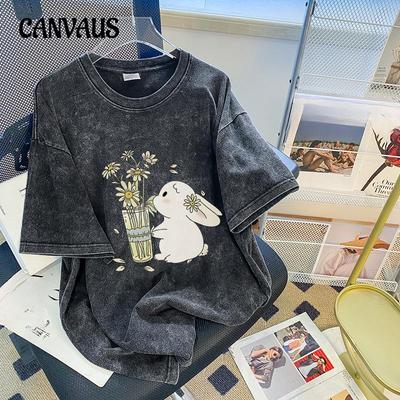 Damen Baumwolle Do Old Washed Schwarzes T-Shirt Paar Kurzarm Sommer Flut Cool Plus Size Loose Tops