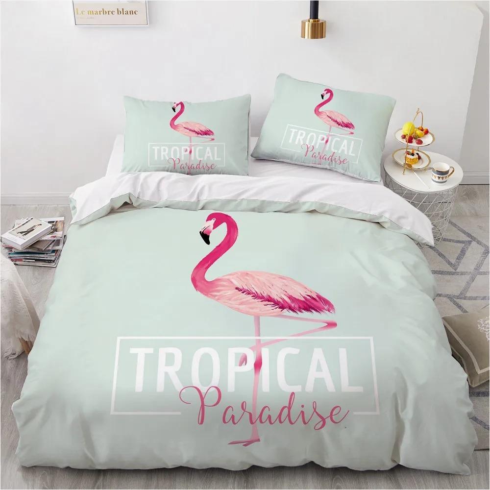 Cartoon Flamingo King Queen Duvet Cover Pink Animal Bedding Set for Boys Teens Adult Wildlife Soft 2/3pcs Quilt Cover Pillowcase