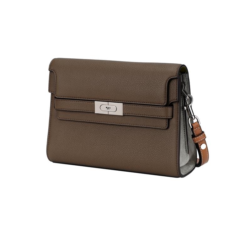 Tory Burch Lee Radziwill Colorblock Texture Pebbled Leather Shoulder Bag Women's Mushroom Gray 158723-250