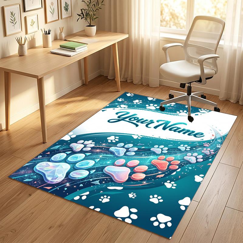 Dog Theme Crystal Velvet Rug Personalized Custom Name Text Soft Floor Mat Home Decor