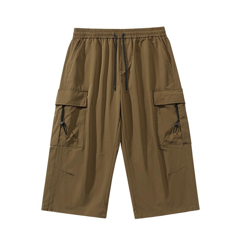 Summer Men's Cargo Shorts Multi-Pockets Sportswear Breathable Quick Dry Calf-Length Capris Pants Loose Breeches Shorts