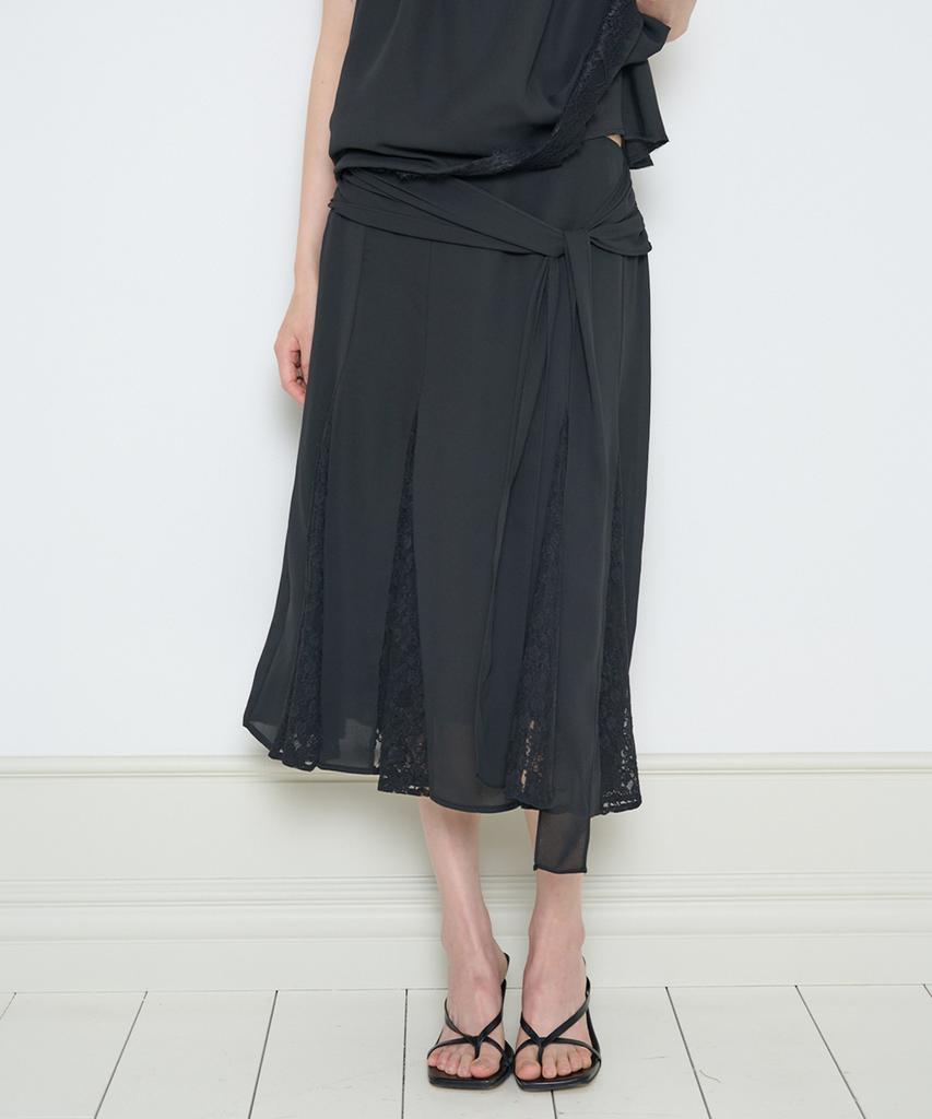 ILLIGO Bow Chiffon Lace Skirt Black