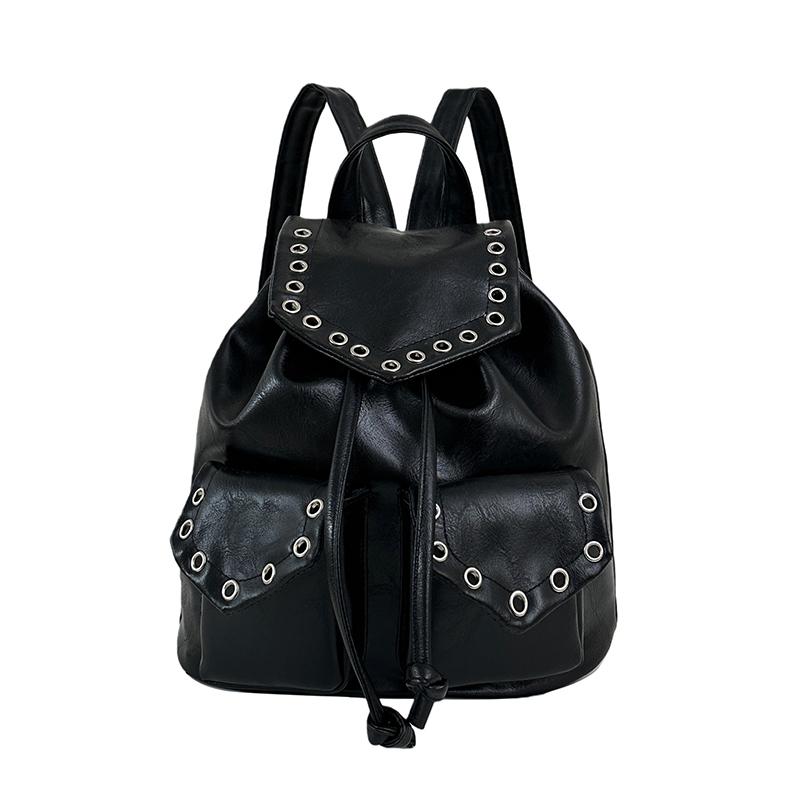 Black Backpacks for Women Soft Leather Rivet Waterproof Backpack Trendy Women School Bags Girl Travel School Back Bags Bagpack