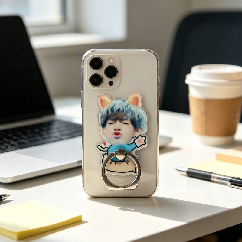 Kim Tae Hyung Min Yoon Gi Cartoon Phone Holder With Acrylic Back Panel And Metal Ring