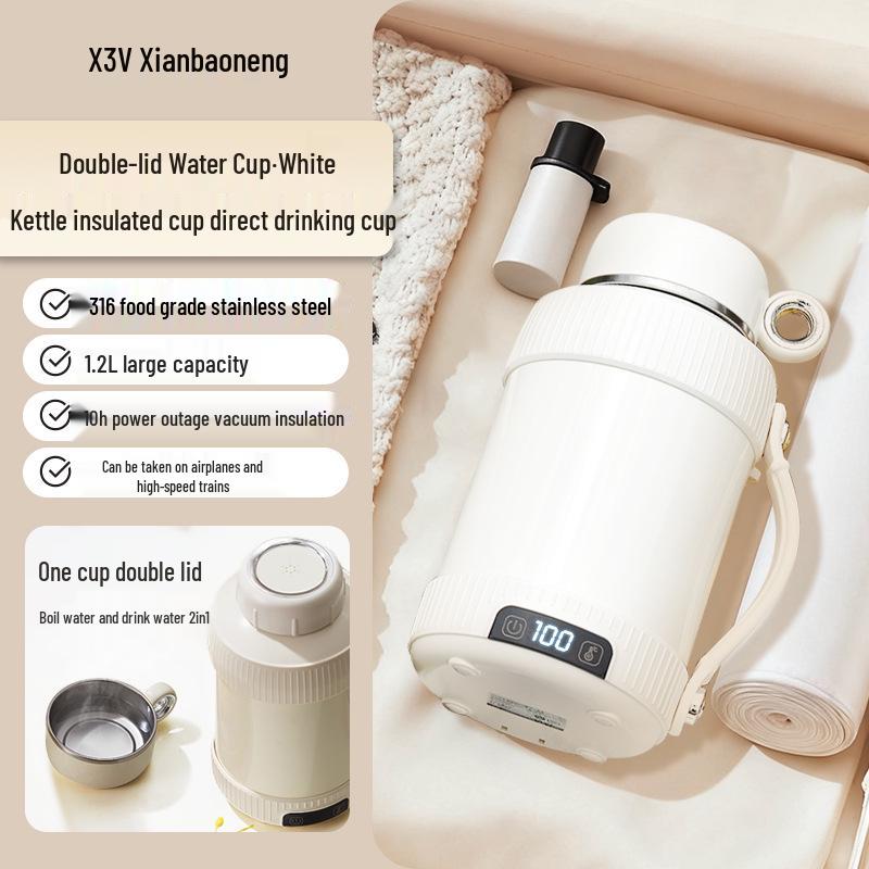 

1.2L Portable Electric Kettle: Large Capacity Insulated Travel Boiling Cup Wide Voltage 100-240V
