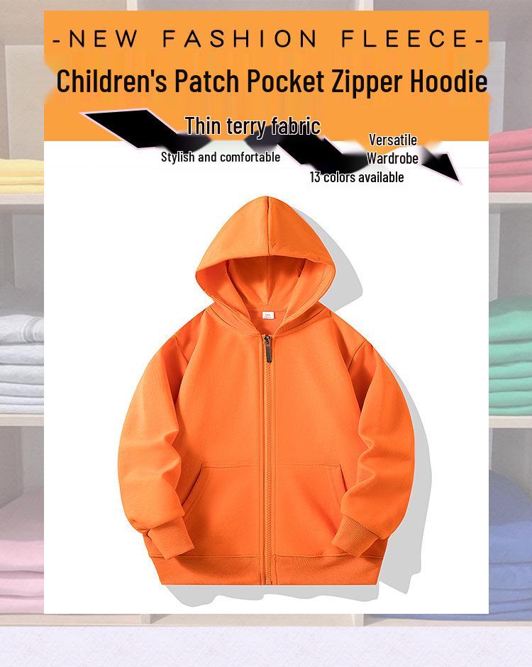 Autumn Children's Terry Cloth Zip-Up Hoodie with Pocket - Solid Color Korean Style Parent-Child Jacket