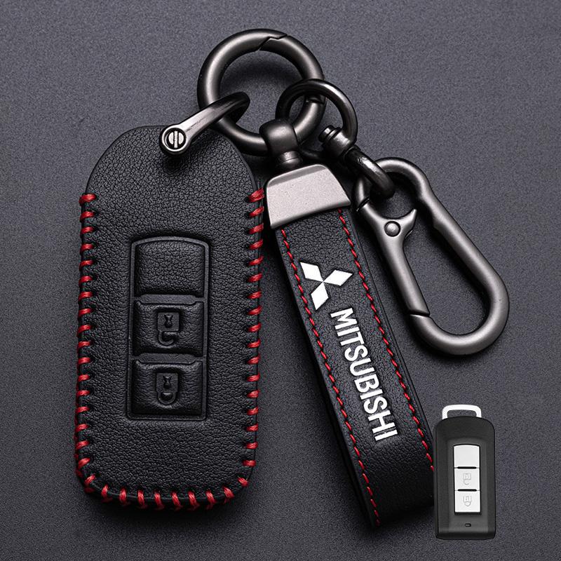 Leder Autoschlüsselhülle Abdeckung Schale für Mitsubishi Lancer Outlander ASX Eclipse Cross Pajero Shogun Schlüsselanhänger Zubehör