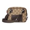 Gucci Classic Double G Pattern Design Zipper Closure GG Canvas Shoulder Bag Mini Men's Beige and Dark Brown