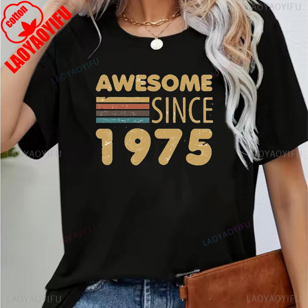 Vintage 1975 Funny 50Th Birthday Gifts 50 Years Old Retro Print T-Shirt Short Sleeve Crew Neck Casual Top for Summer & Spring