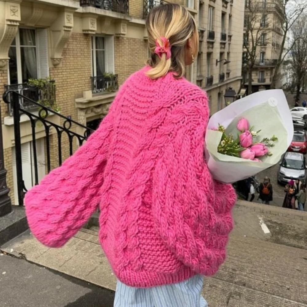 Oversize Knit Pullover Women Casual Lazy Round Neck Kink Solid Sweater Female 2024 Autumn Winter Loose Sleeves Knitwear Lady