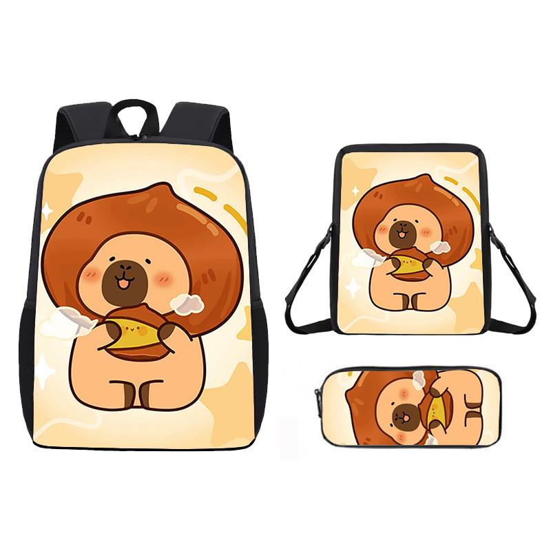 Ice Doughnut Cubes Capybara Cute Cartoon Pattern Backpack Three Piece Set