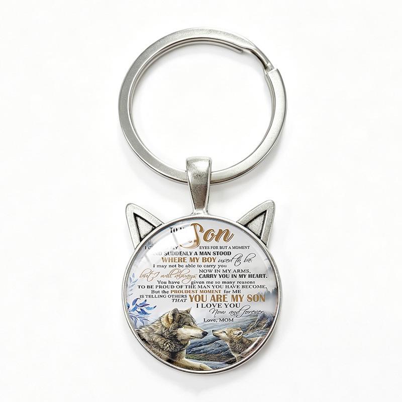 Lone Wolf Cat Ear Time Gem Keychain - Retro Style Unisex Alloy Keyring