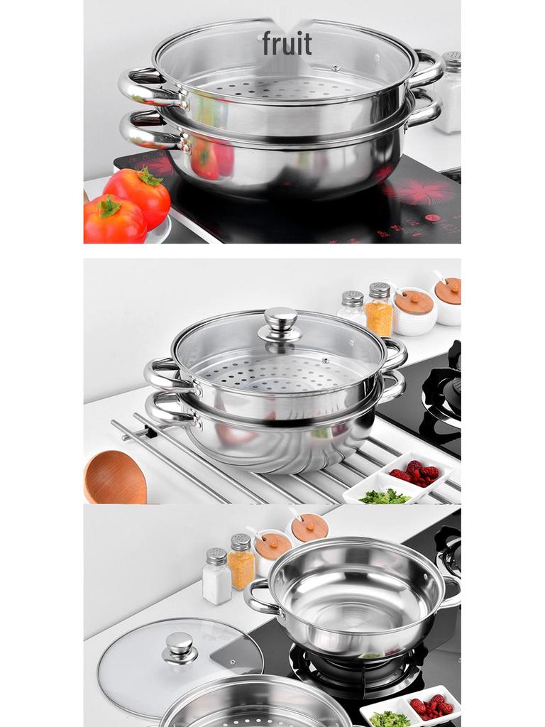 28cm Edelstahl Doppelschicht Dampfgarer mit Verdicktem Suppen- und Fischdämpfer und Einzelschicht Hot Pot - Werbegeschenk