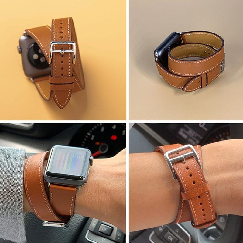 Double Tour Strap für Apple Watch Armband 45mm 41mm 44mm/40mm 42mm/38mm Lederarmband iWatch Serie 5 4 3 Se 6 7 Band