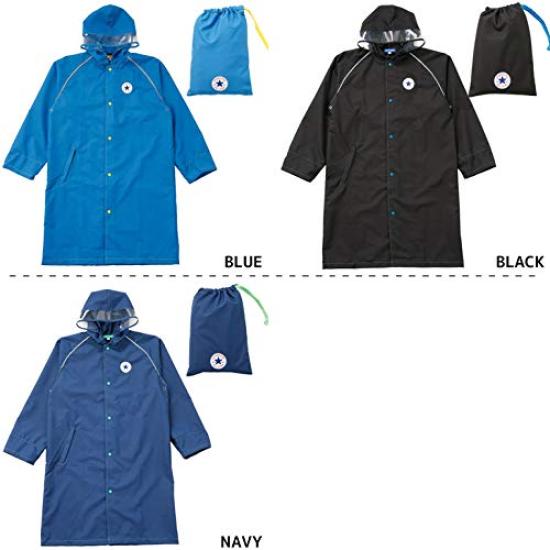 ogawa Converse Adjustable Reflective Transparent Elastic Belly Pocket for Easy Access To Pants Size 20094 Kids' Raincoat, 130cm, Black, Tape, Window,