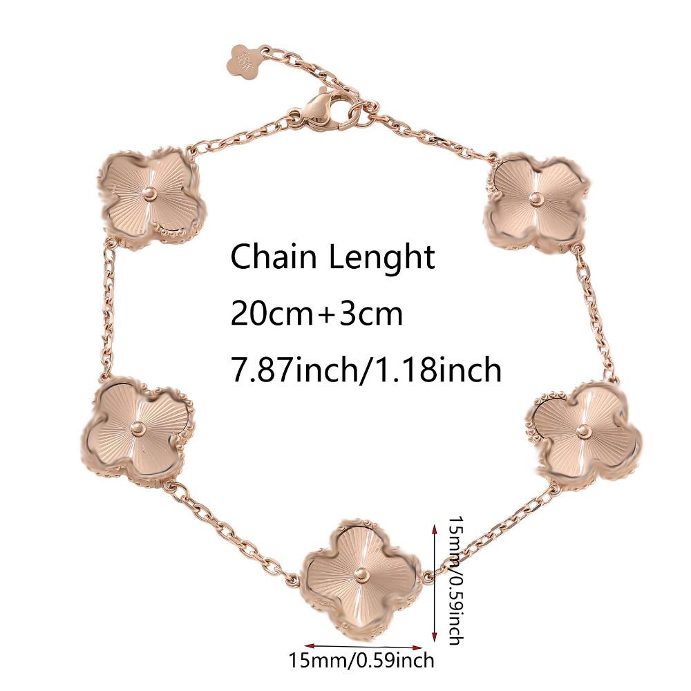 Acciaio al Titanio 15mm Bracciale Quadrifoglio Doppio Lato Fortunato Quadrifoglio Laser Cinque Fiori Bracciale