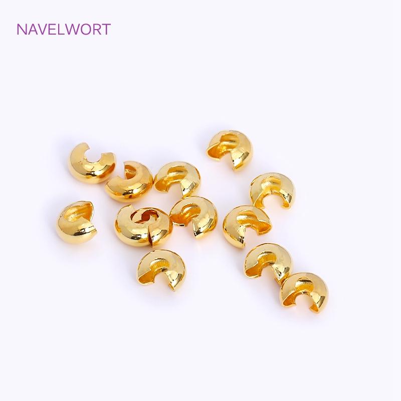 18K Gold Plated Offene Quetschperlenkappen Messing Gestreifte Quetsch-Endperlen Stopper DIY Handgemachtes Bastelzubehör Für Schmuck