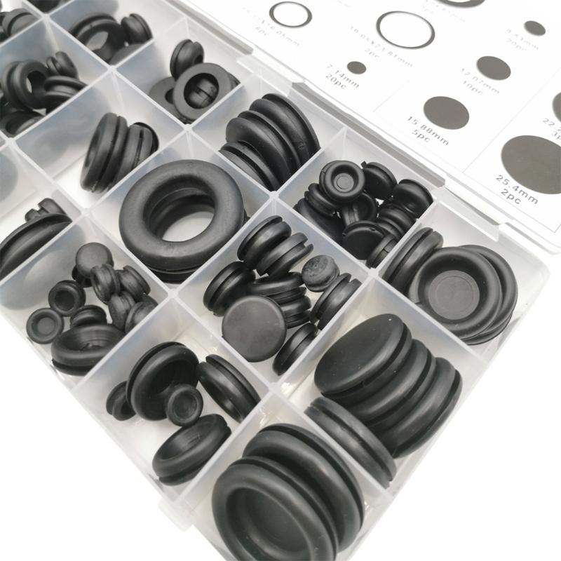125Pcs/set Rubber Grommet Assortment Wiring Gasket Kit Rubber Grommet Eyelet Rings Gasket Assortment for Plumbing