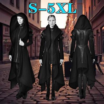Cosplay Dámské Středověké Šaty Witch Britský Retro Středně dlouhý kabát Trenčkot Kabát s kapucí