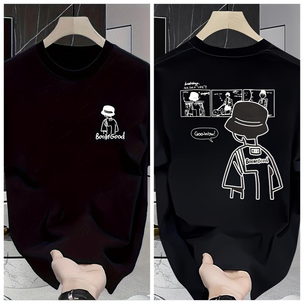 Mens Heavyweight Pure Cotton Tshirt with High Street Pattern Printed Round Neck Short Sleeved Casual Top Casual Clothing