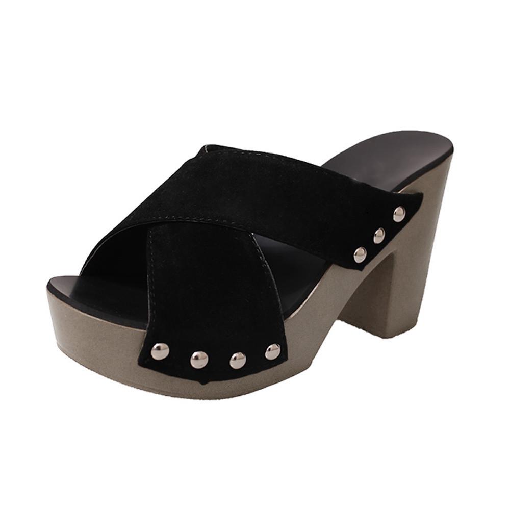 

Женские модные шлепанцы, шлепанцы с перекрестным ремешком, шлепанцы на толстом высоком каблуке и толстом каблуке, туфли с открытым носком PSH 39 чёрный