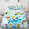 Cartoon Sea Animals Bedding Sets Soft Polyester Kids Boys Bed Linen Queen King Full Single Size Dinosaur Duvet Cover Sets Gifts