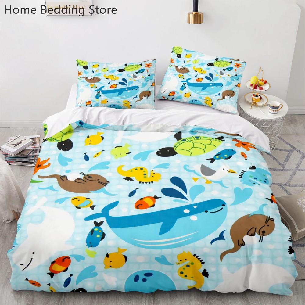 

Cartoon Bedding Sets Sea Animals Soft Polyester Kids Boys Bed Linen Queen King Full Single Size Dinosaur Duvet Cover Sets Gifts cot size 70x133cm
