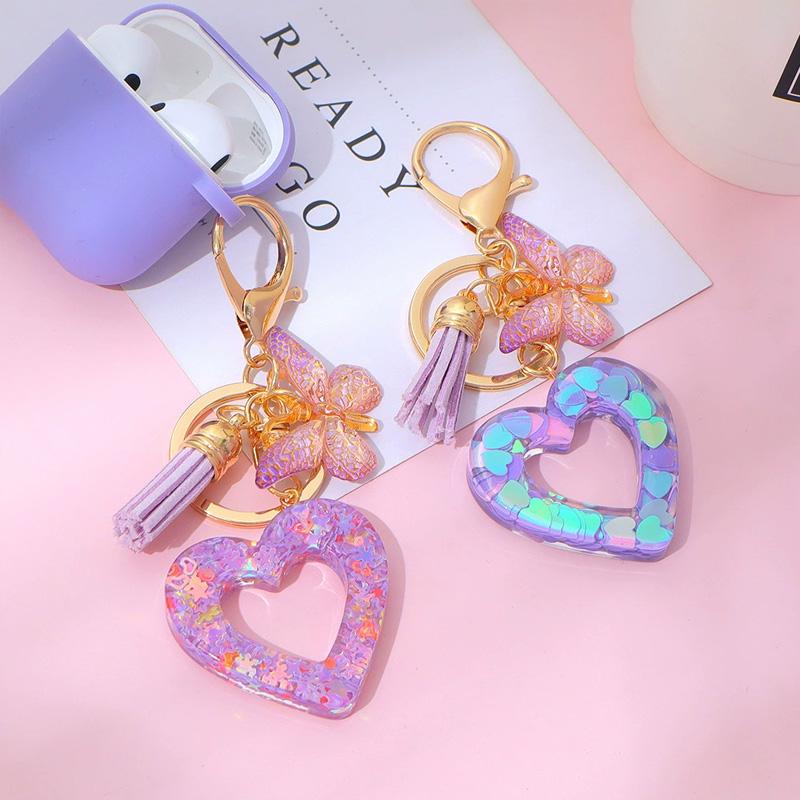 1PC Keyring Creative Butterfly Tassel for Wallet Handbag Love Heart Car Key Accessories Resin Keychain Crystal